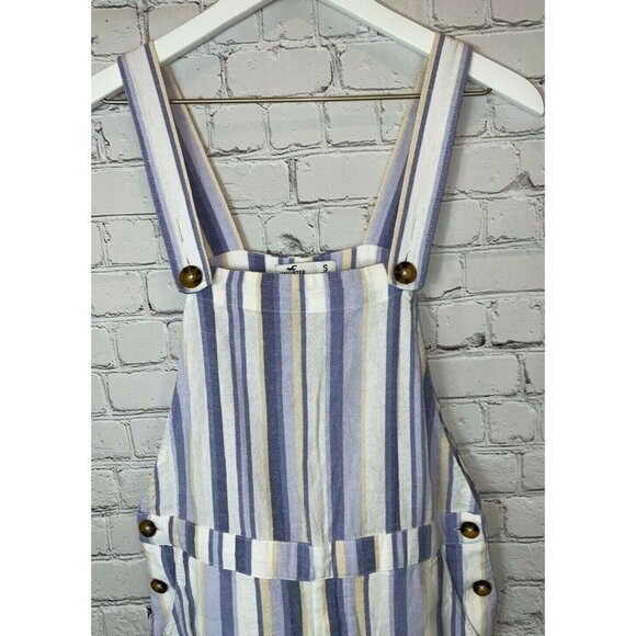 HOLLISTER Womens' Blue White Striped Overalls Shorts Shortalls Size Small - Picture 2 of 4